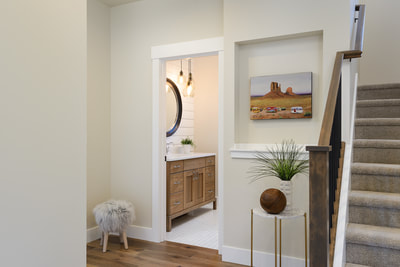 Interior entryway design image of Custom home in Bend, Oregon Northwest Crossing built by Structure Development NW an award winning homebuilder in Central Oregon. Farmhouse Style home with stunning interior design.